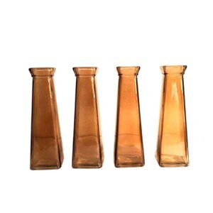 Amber Colored Orange Glass Home Decor Square Tapered Flower Vases Set of 4